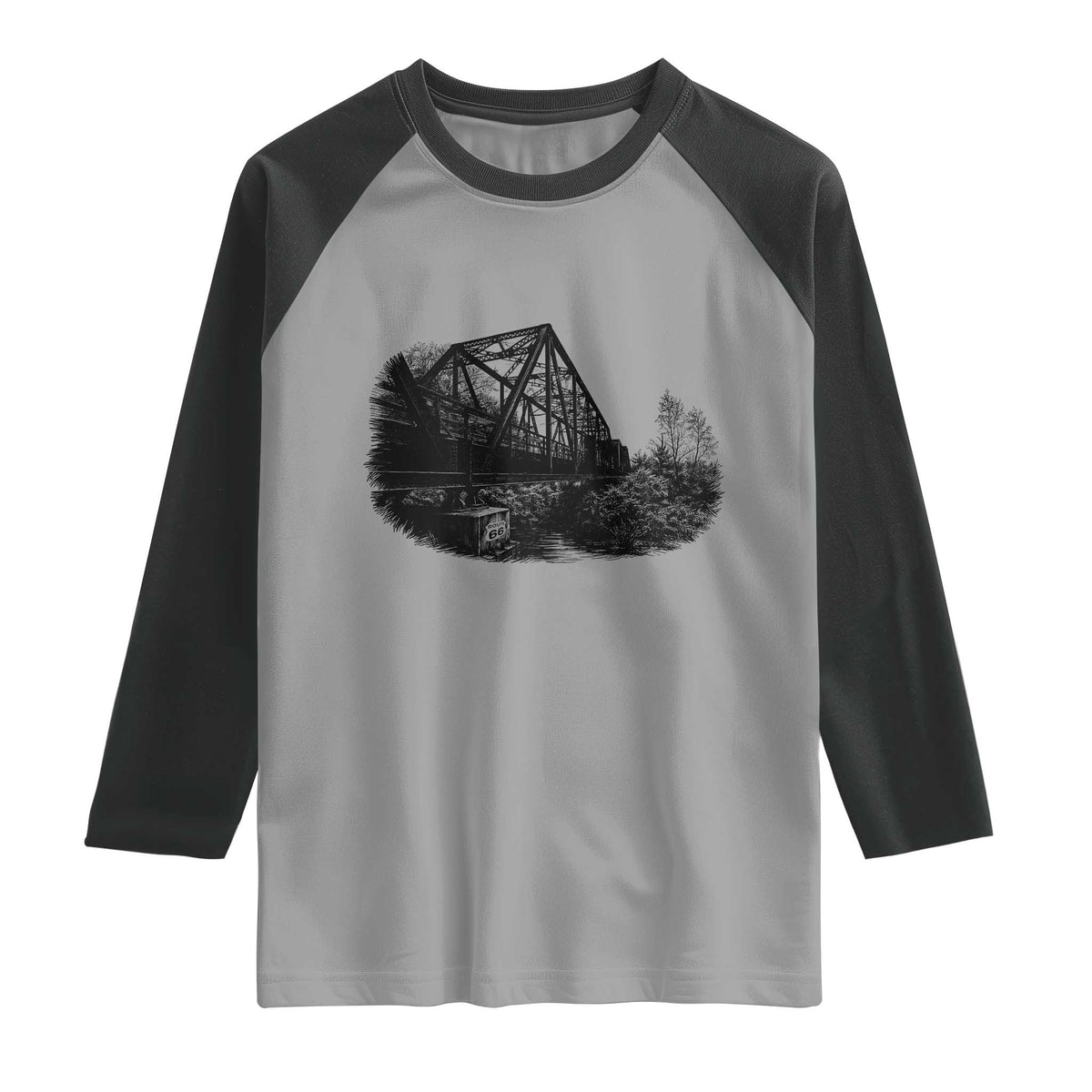 Mother Road Adventure Graphic Raglan Shirt Vintage Route Highway 66 Bridge