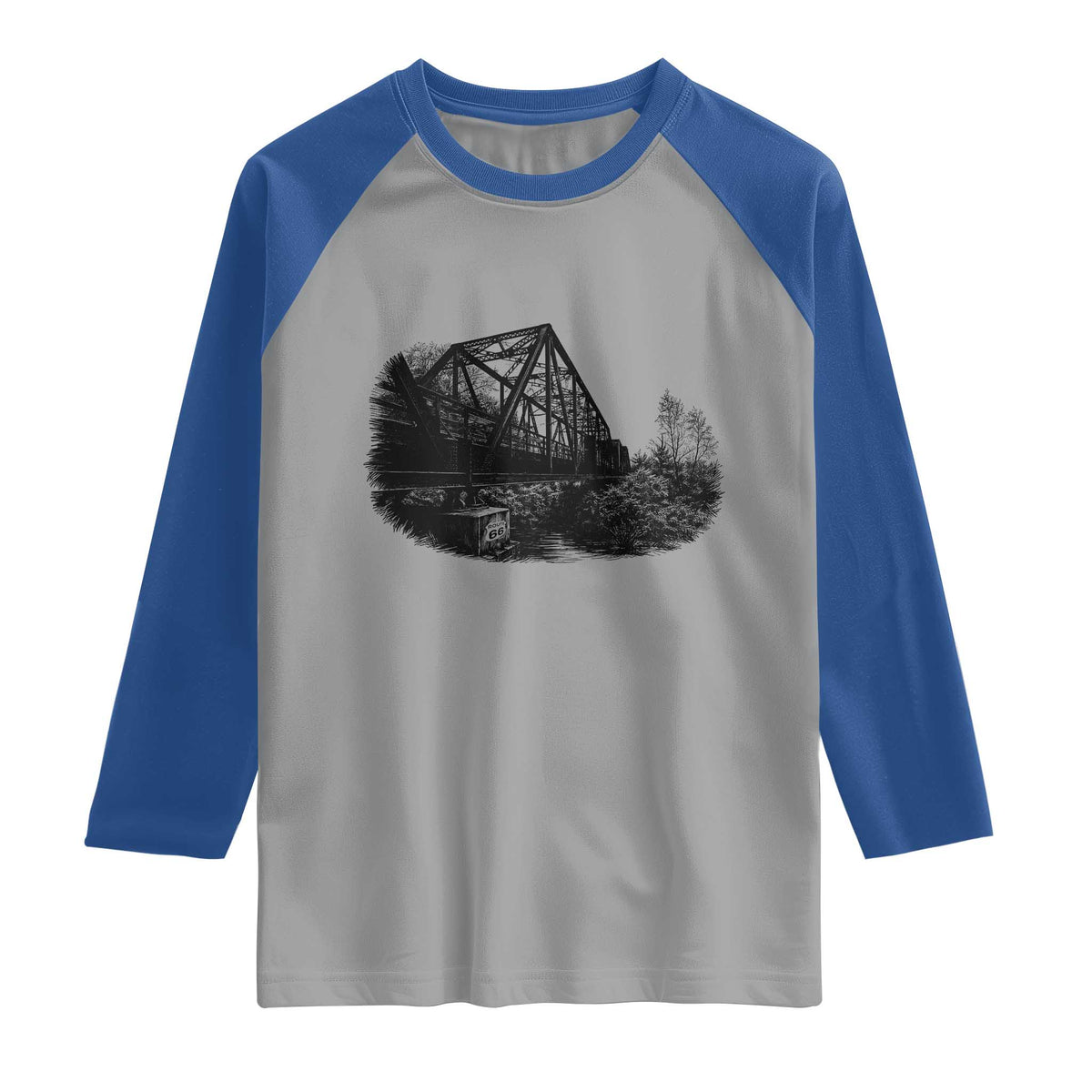 Mother Road Adventure Graphic Raglan Shirt Vintage Route Highway 66 Bridge