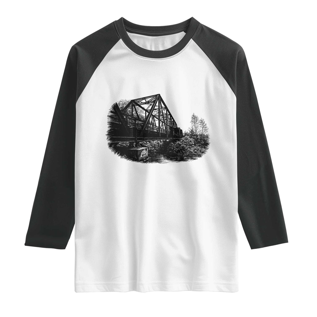 Mother Road Adventure Graphic Raglan Shirt Vintage Route Highway 66 Bridge