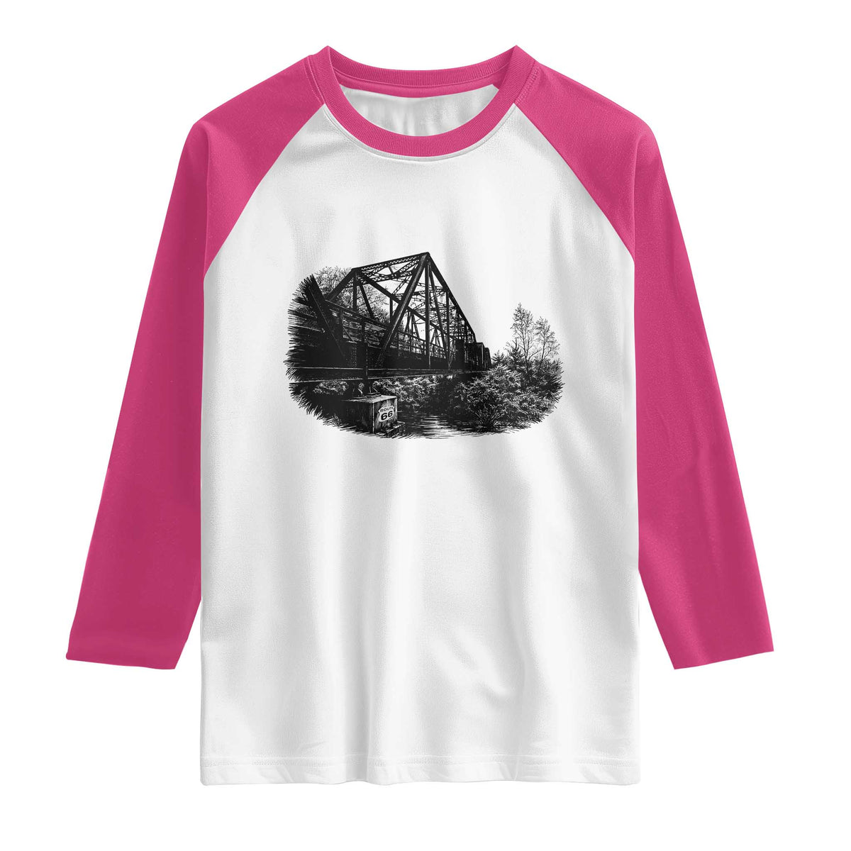 Mother Road Adventure Graphic Raglan Shirt Vintage Route Highway 66 Bridge