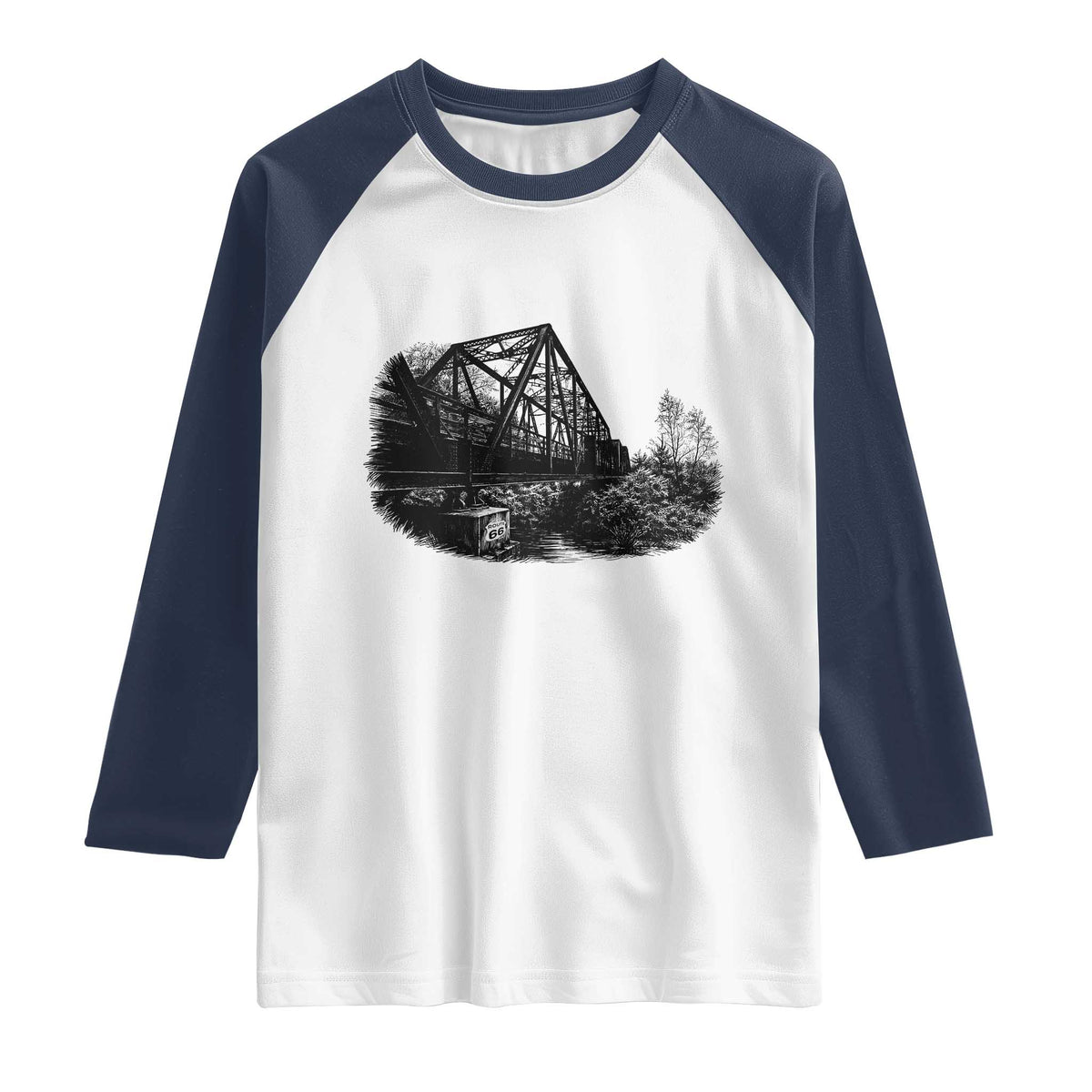 Mother Road Adventure Graphic Raglan Shirt Vintage Route Highway 66 Bridge