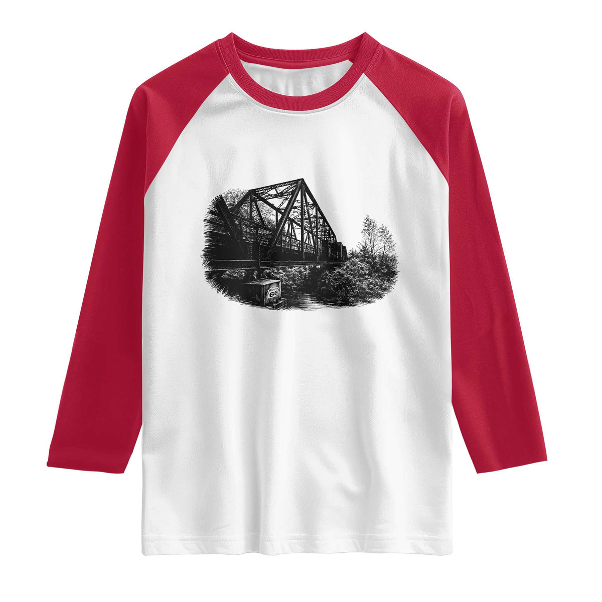 Mother Road Adventure Graphic Raglan Shirt Vintage Route Highway 66 Bridge