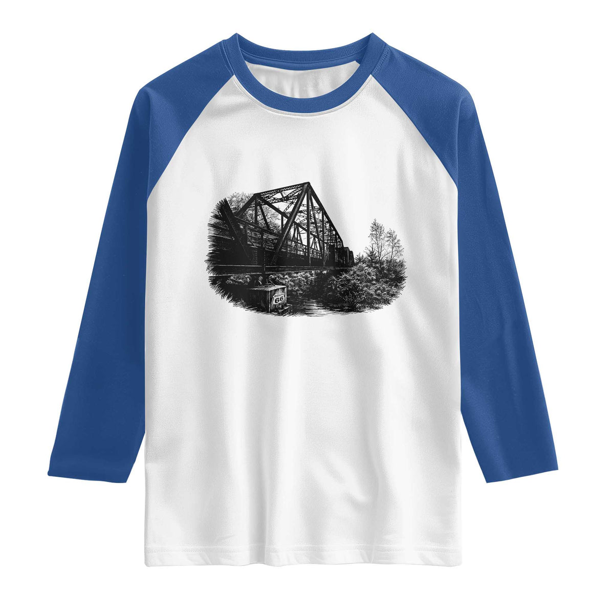 Mother Road Adventure Graphic Raglan Shirt Vintage Route Highway 66 Bridge