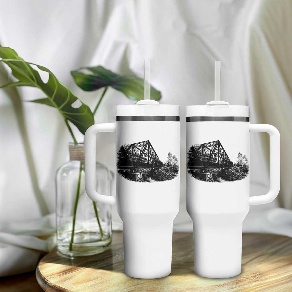 Mother Road Adventure Graphic Tumbler With Handle Vintage Route Highway 66 Bridge