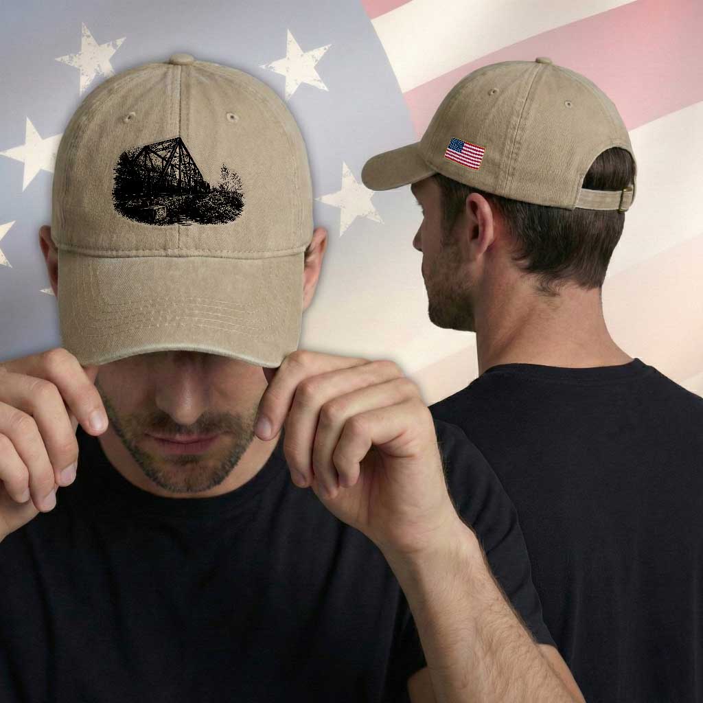 Mother Road Adventure Graphic Washed Cotton Baseball Cap Vintage Route Highway 66 Bridge