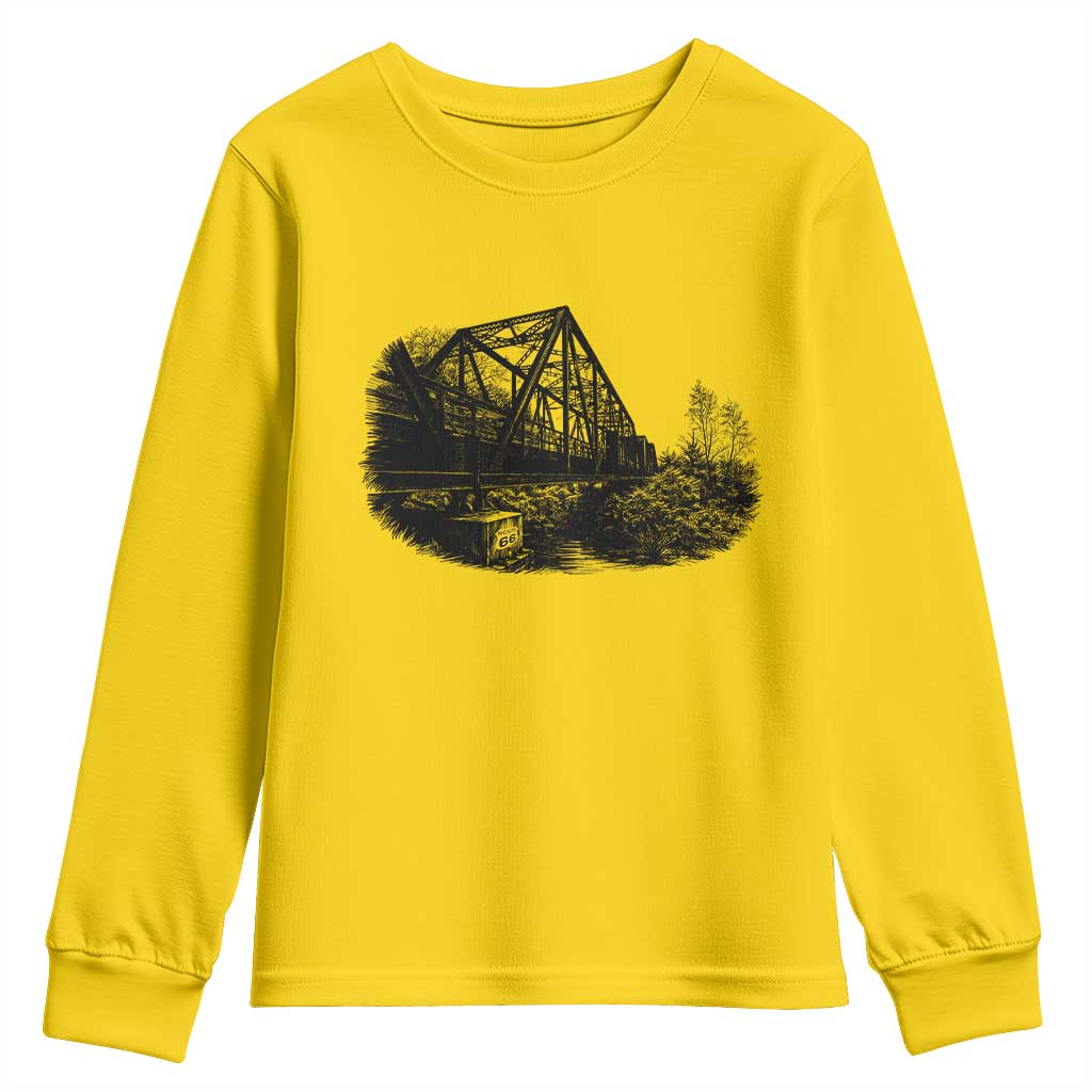 Mother Road Adventure Graphic Youth Sweatshirt Vintage Route Highway 66 Bridge