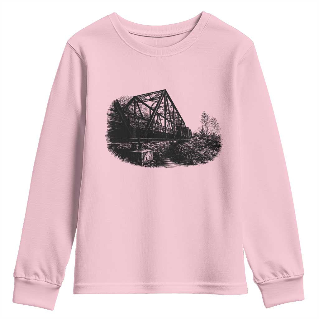 Mother Road Adventure Graphic Youth Sweatshirt Vintage Route Highway 66 Bridge