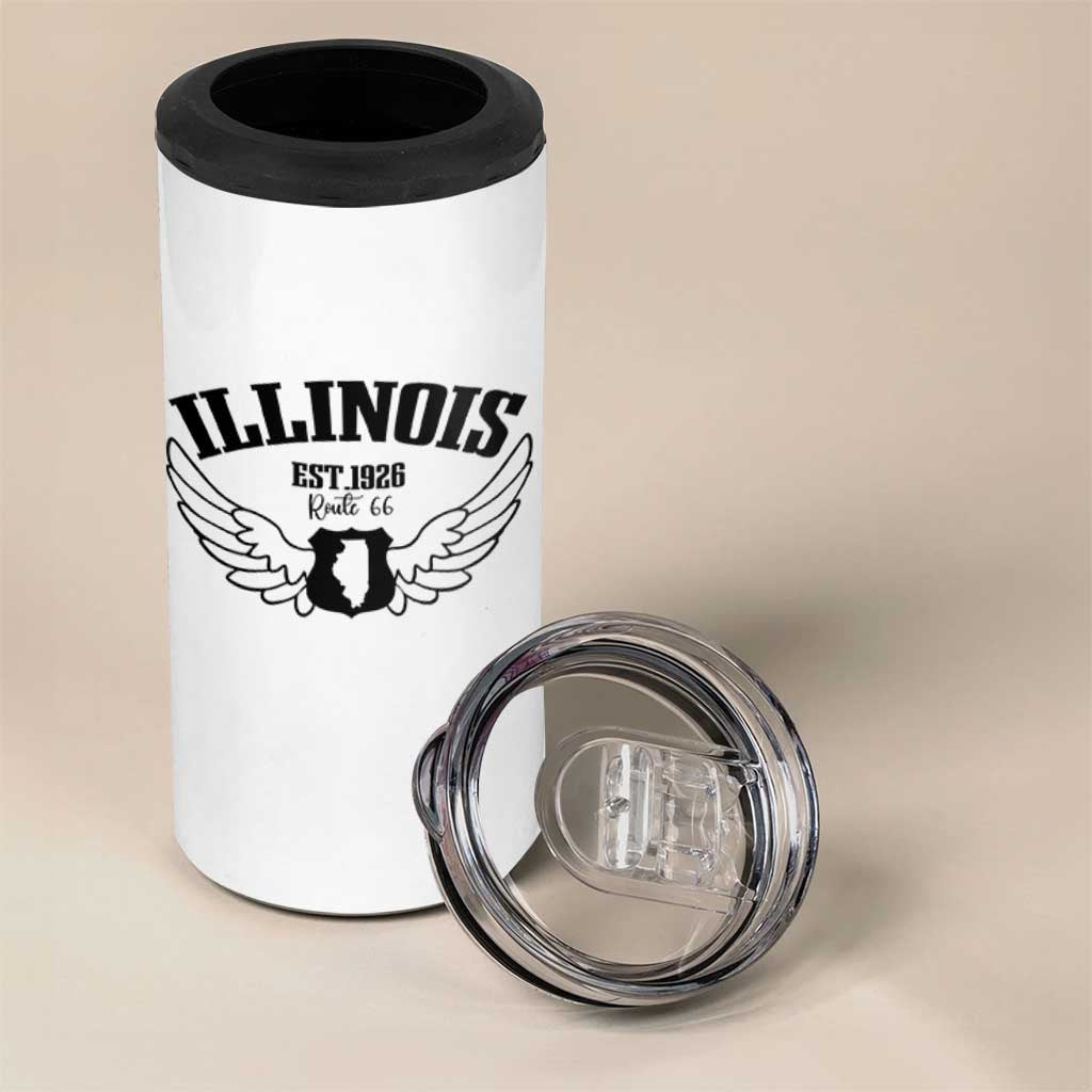 Illinois Route Highway 66 Souvenir 4 in 1 Can Cooler Tumbler Open Road Adventure