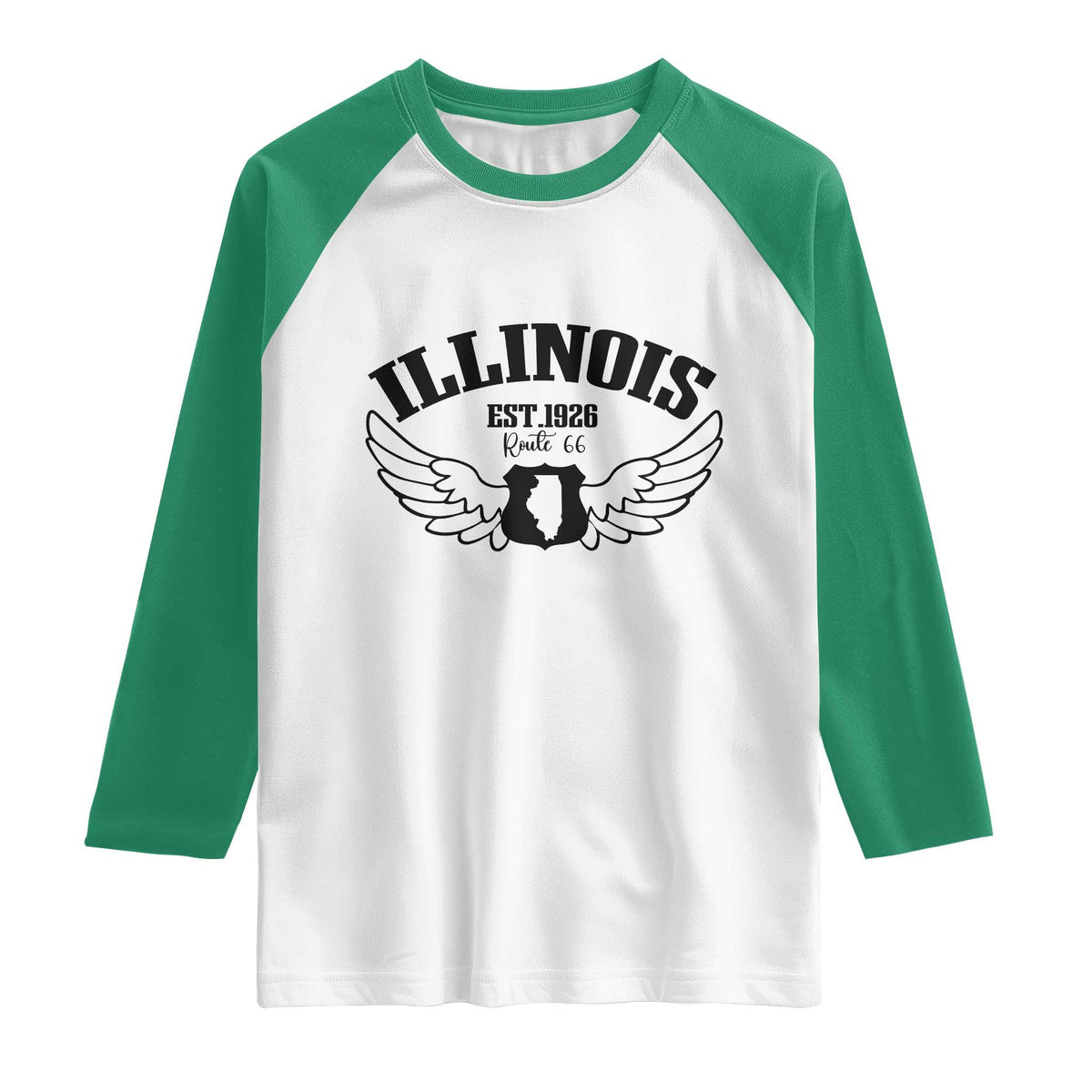 Illinois Route Highway 66 Souvenir Raglan Shirt Open Road Adventure