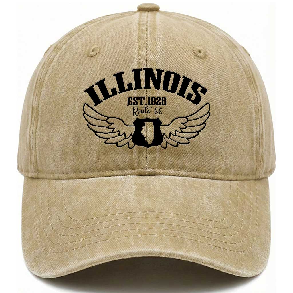 Illinois Route Highway 66 Souvenir Washed Cotton Baseball Cap Open Road Adventure