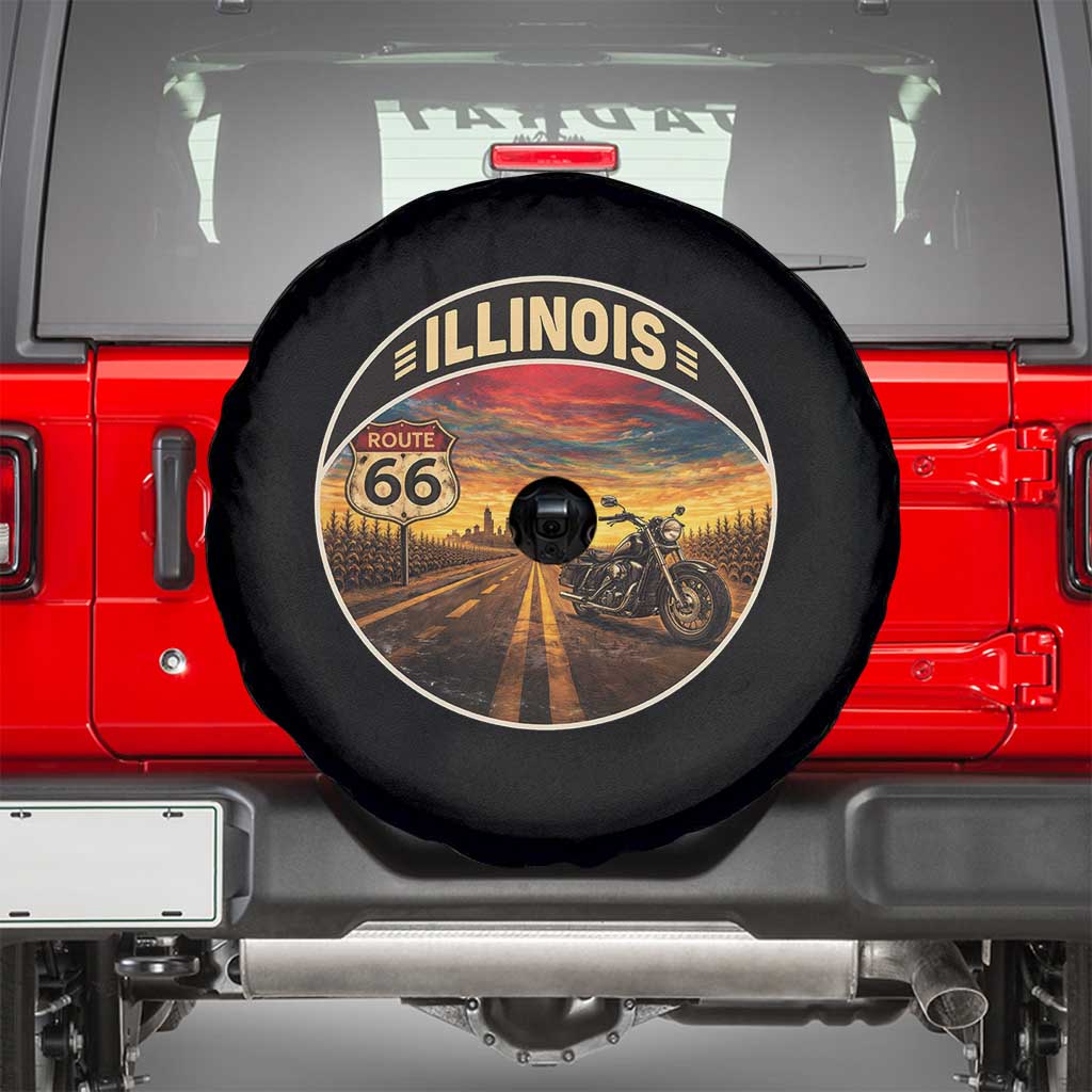 Illinois Route Highway 66 Motorcycle Spare Tire Cover Road Trip Adventure