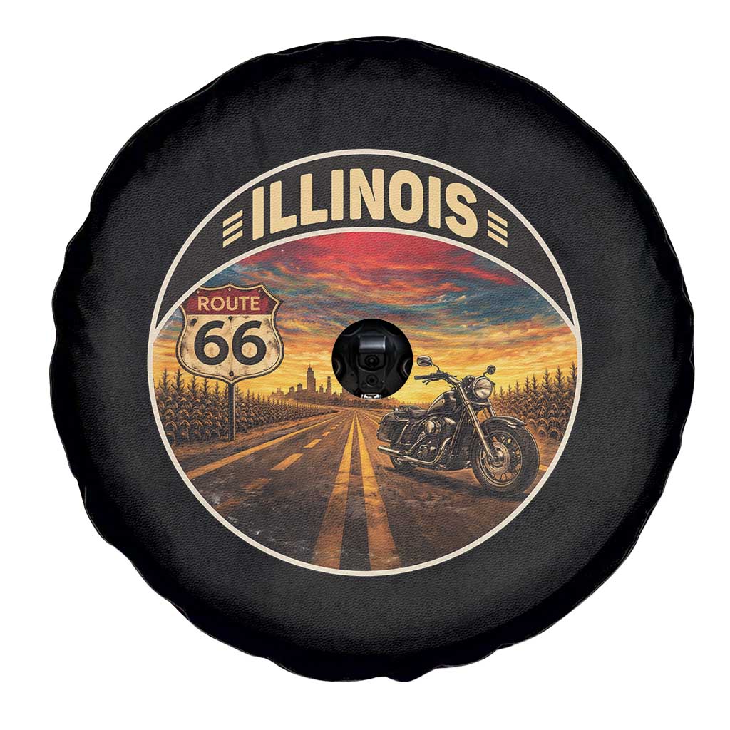Illinois Route Highway 66 Motorcycle Spare Tire Cover Road Trip Adventure