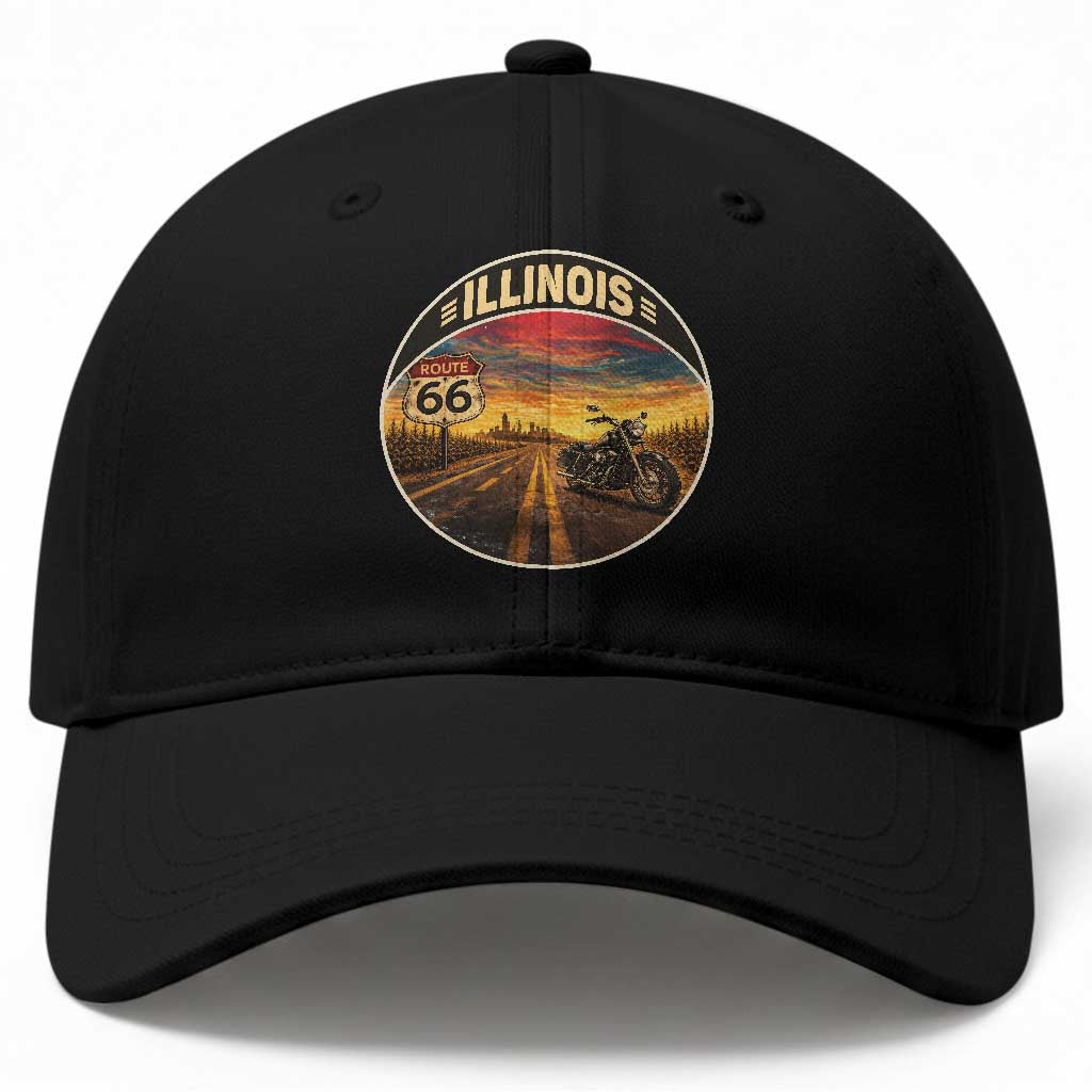 Illinois Route Highway 66 Motorcycle Baseball Cap Road Trip Adventure