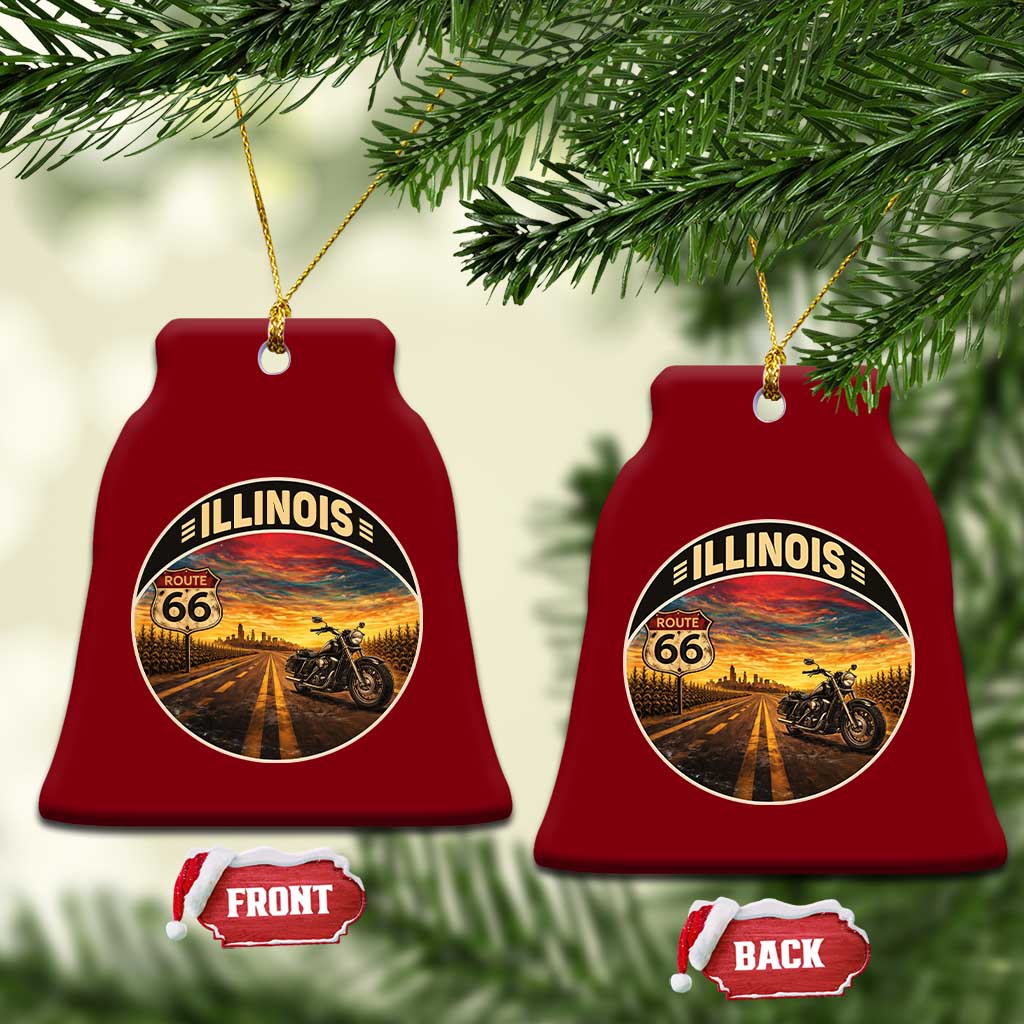 Illinois Route Highway 66 Motorcycle Ceramic Ornament Road Trip Adventure