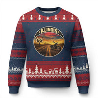 Illinois Route Highway 66 Motorcycle Ugly Christmas Sweater Road Trip Adventure