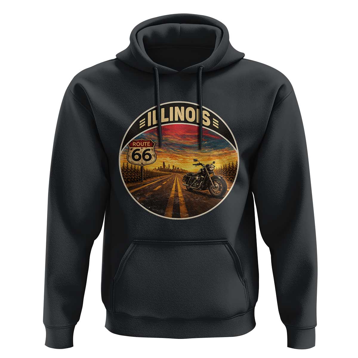 Illinois Route Highway 66 Motorcycle Hoodie Road Trip Adventure