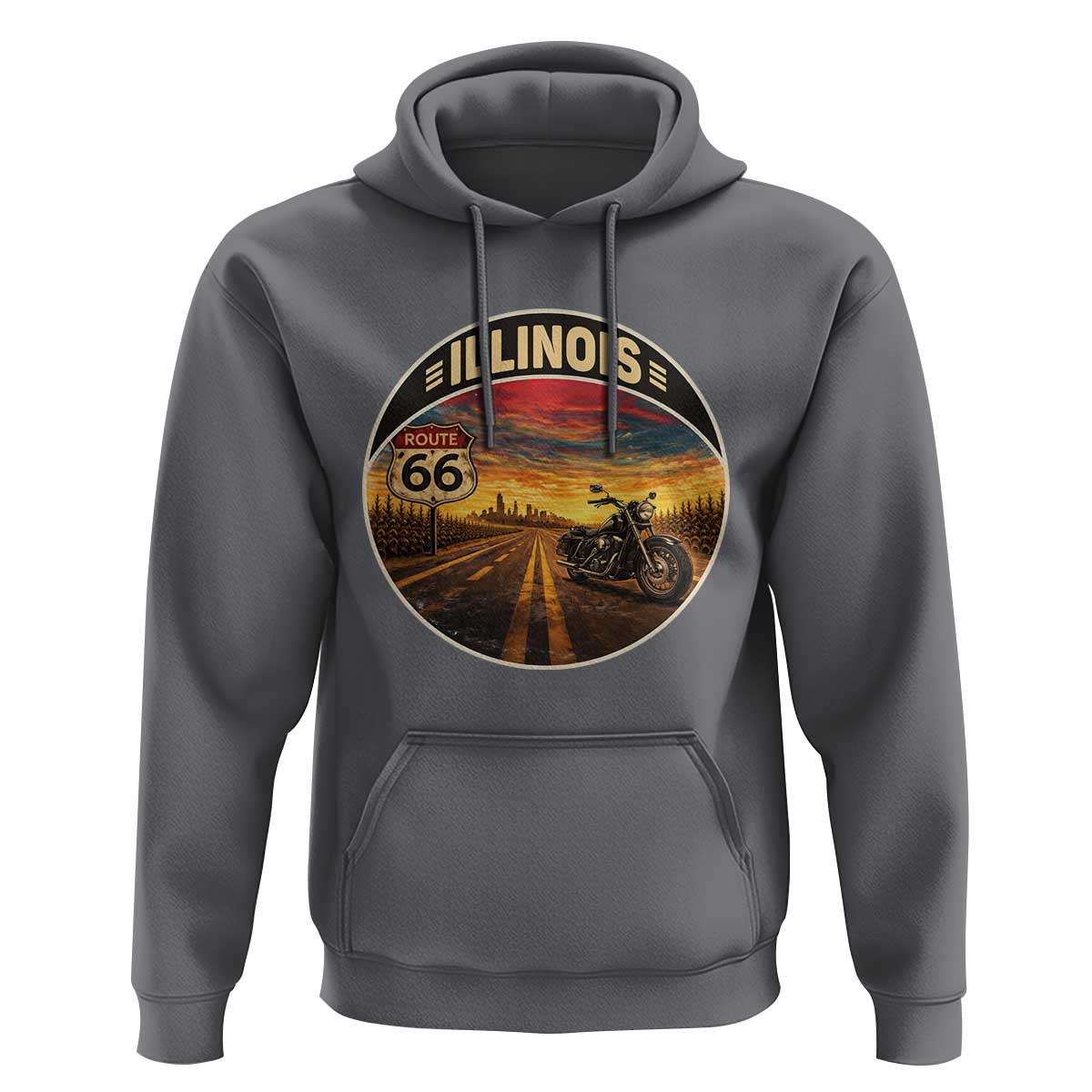 Illinois Route Highway 66 Motorcycle Hoodie Road Trip Adventure