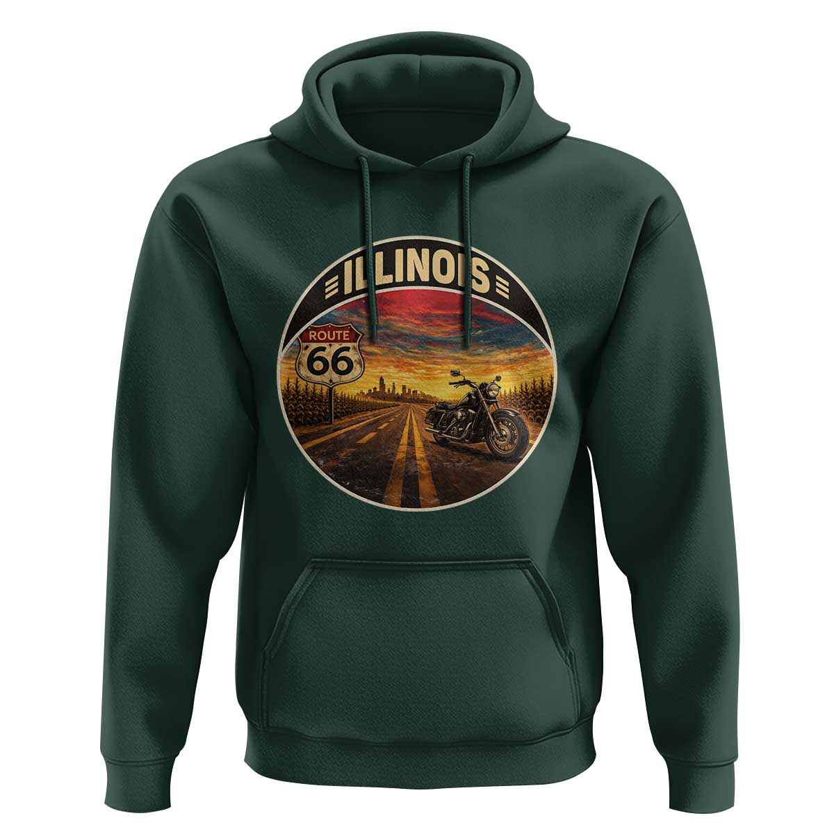Illinois Route Highway 66 Motorcycle Hoodie Road Trip Adventure