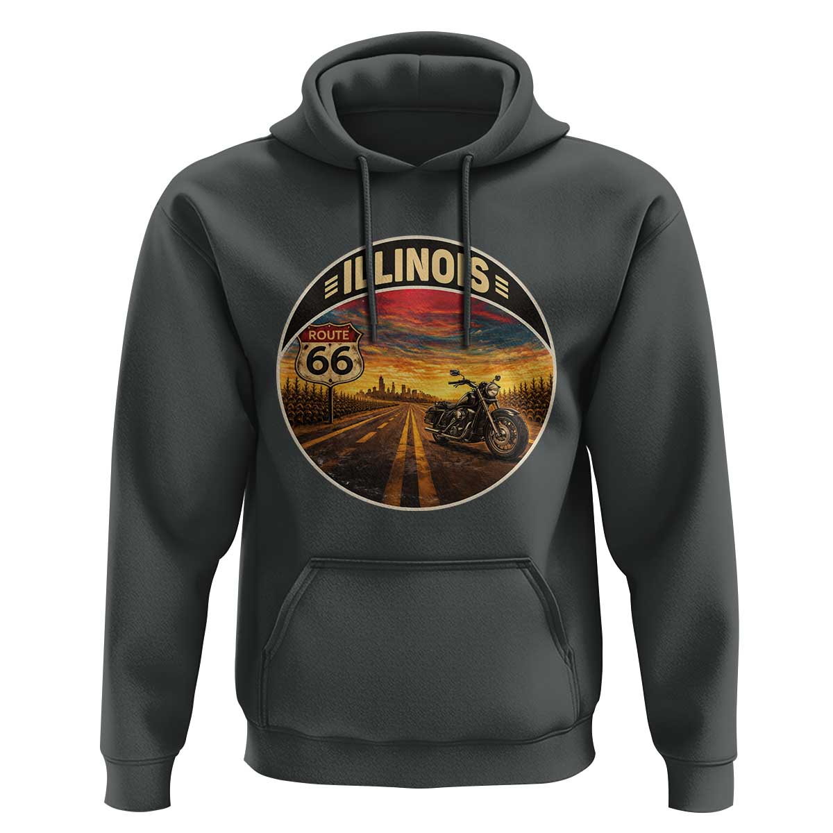 Illinois Route Highway 66 Motorcycle Hoodie Road Trip Adventure