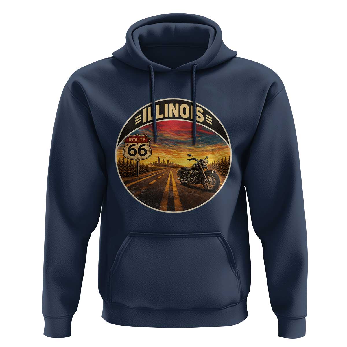Illinois Route Highway 66 Motorcycle Hoodie Road Trip Adventure