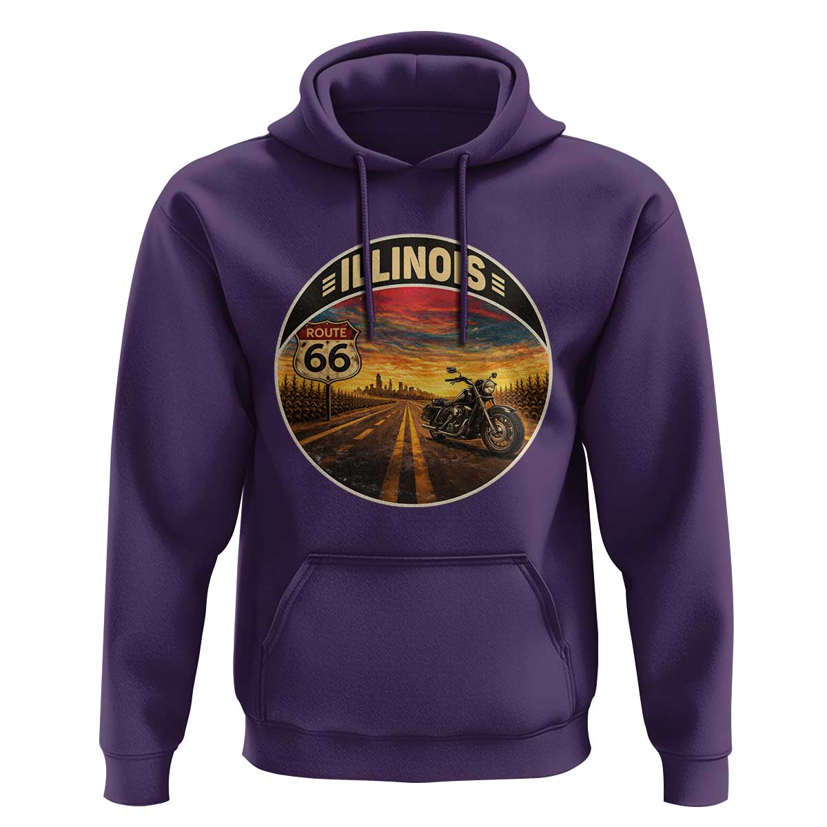 Illinois Route Highway 66 Motorcycle Hoodie Road Trip Adventure