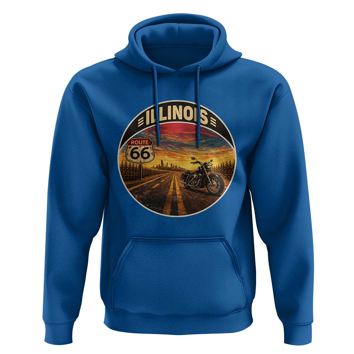 Illinois Route Highway 66 Motorcycle Hoodie Road Trip Adventure