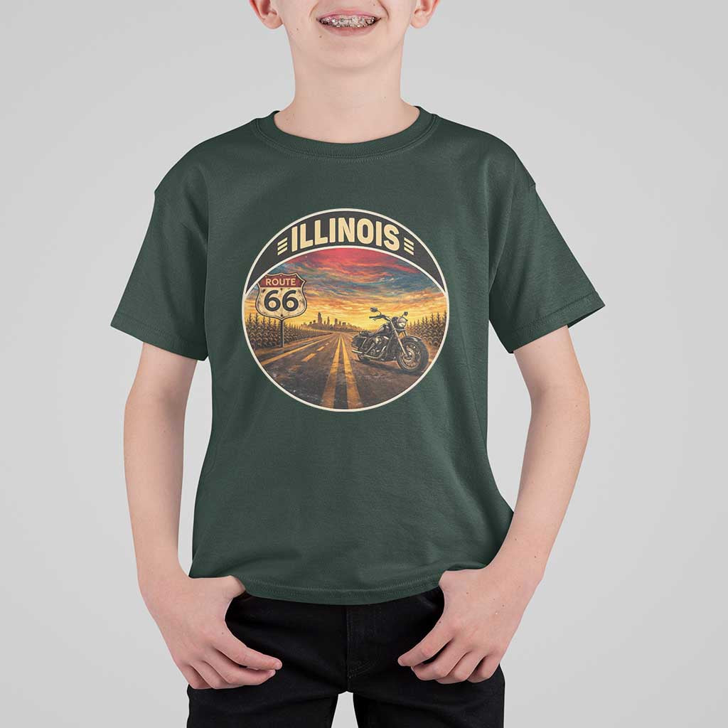 Illinois Route Highway 66 Motorcycle T Shirt For Kid Road Trip Adventure