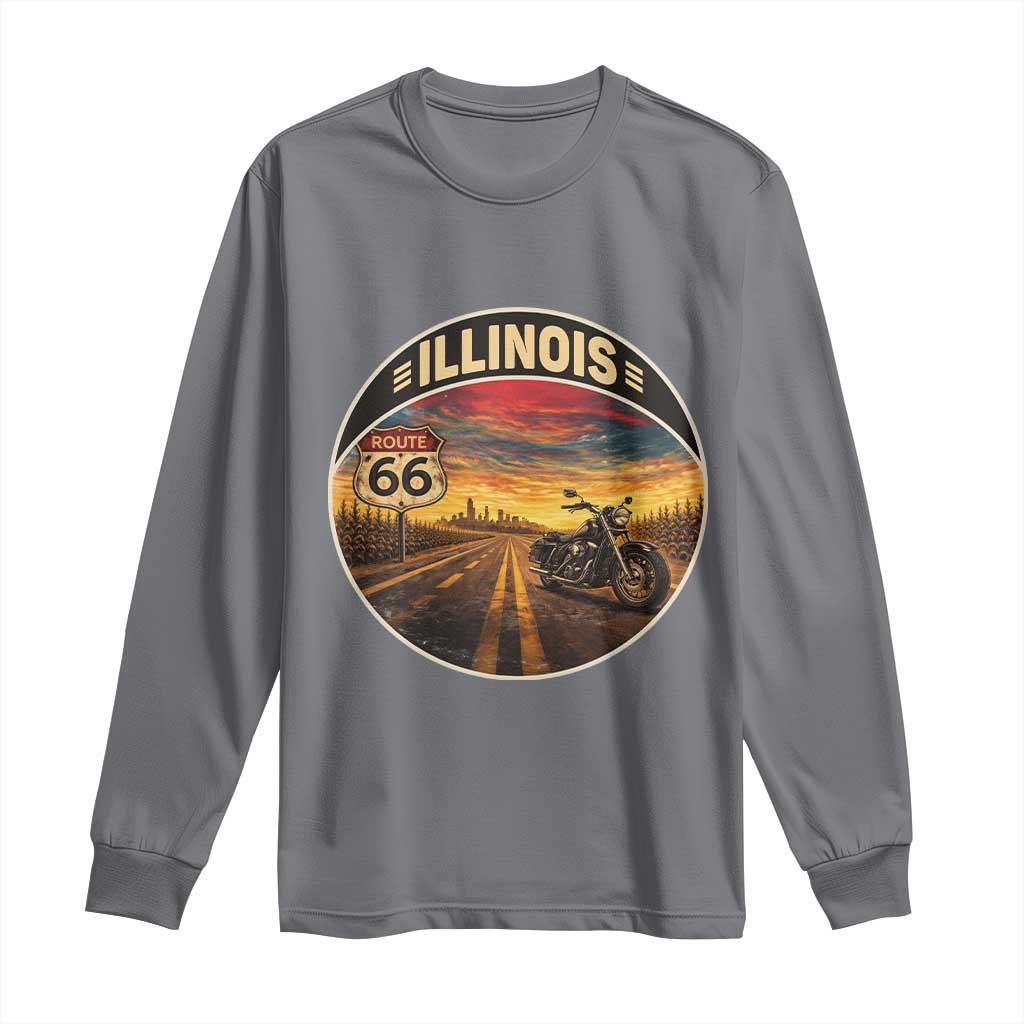 Illinois Route Highway 66 Motorcycle Long Sleeve Shirt Road Trip Adventure