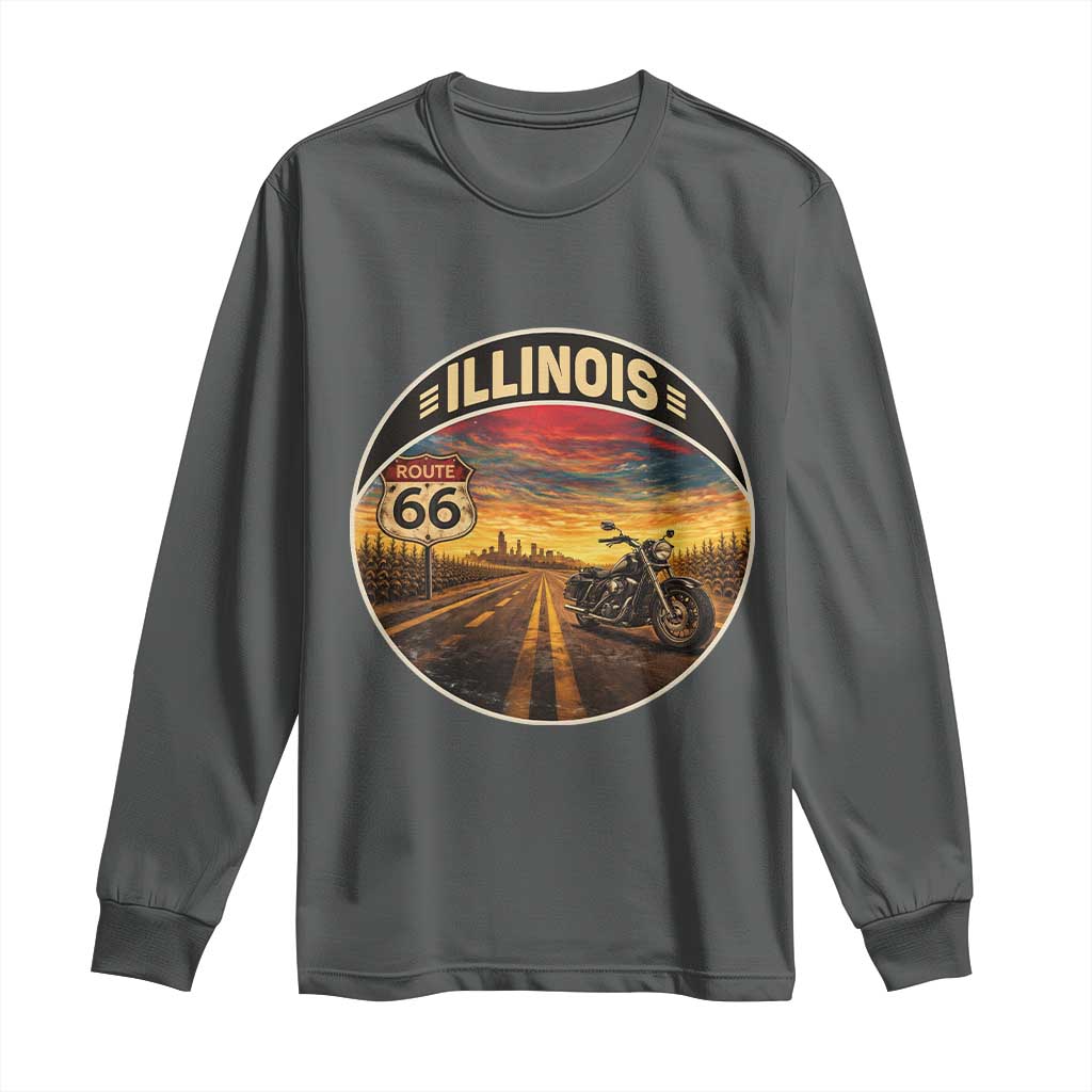 Illinois Route Highway 66 Motorcycle Long Sleeve Shirt Road Trip Adventure