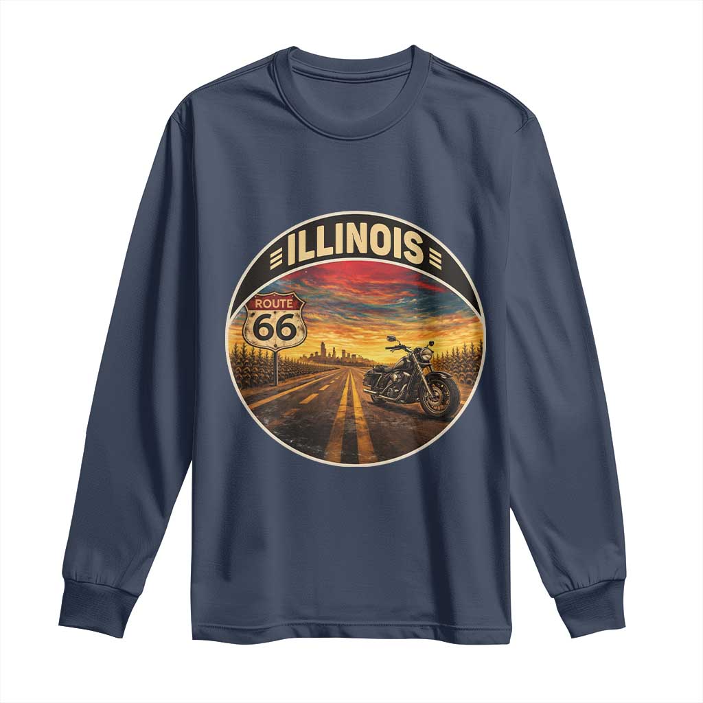 Illinois Route Highway 66 Motorcycle Long Sleeve Shirt Road Trip Adventure
