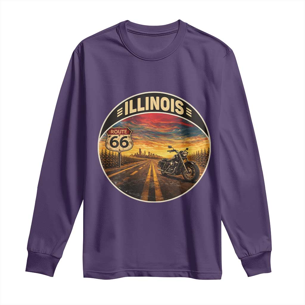 Illinois Route Highway 66 Motorcycle Long Sleeve Shirt Road Trip Adventure