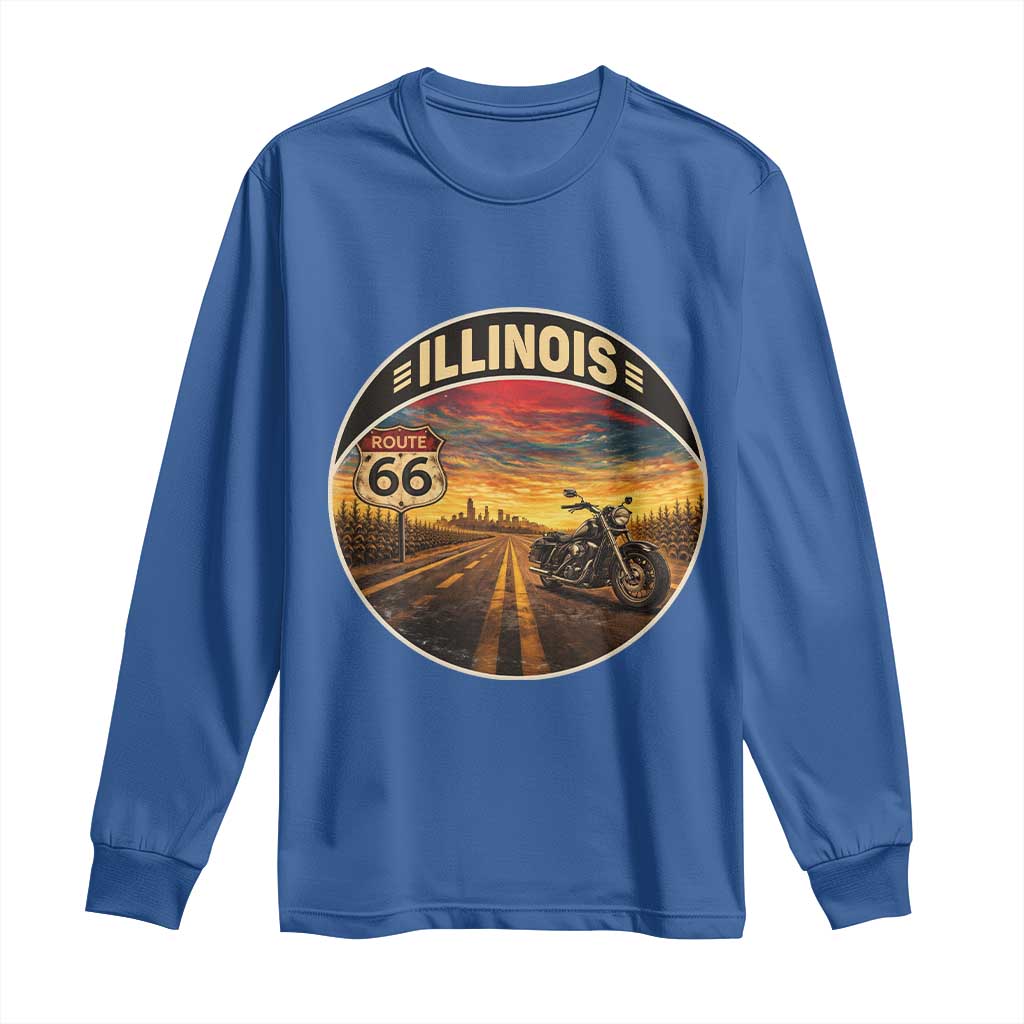 Illinois Route Highway 66 Motorcycle Long Sleeve Shirt Road Trip Adventure