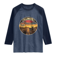 Illinois Route Highway 66 Motorcycle Raglan Shirt Road Trip Adventure