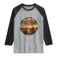 Illinois Route Highway 66 Motorcycle Raglan Shirt Road Trip Adventure