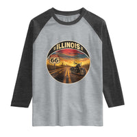Illinois Route Highway 66 Motorcycle Raglan Shirt Road Trip Adventure