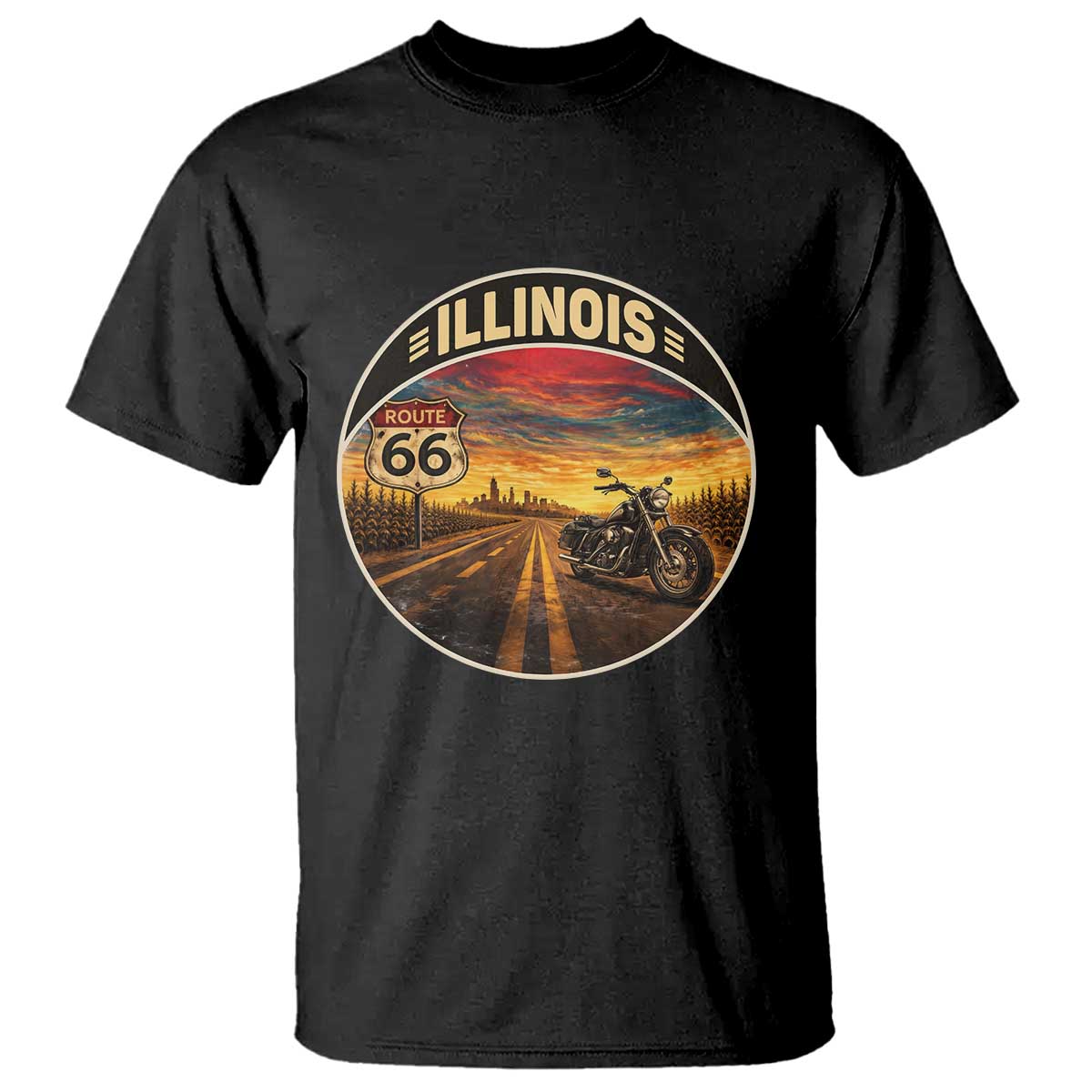 Illinois Route Highway 66 Motorcycle T Shirt Road Trip Adventure