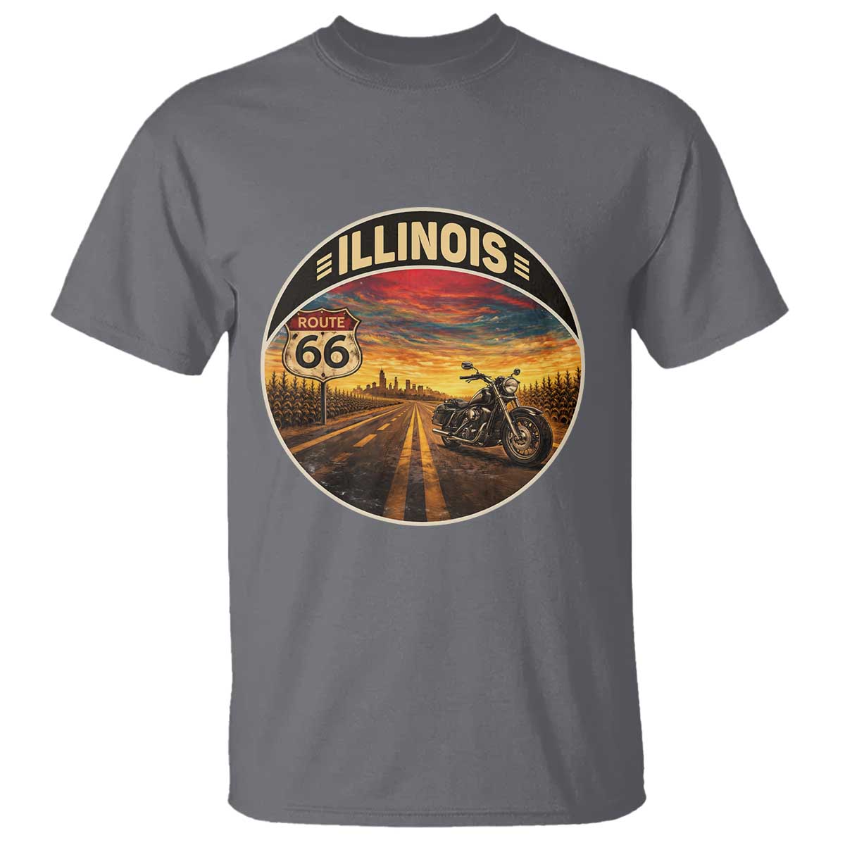 Illinois Route Highway 66 Motorcycle T Shirt Road Trip Adventure