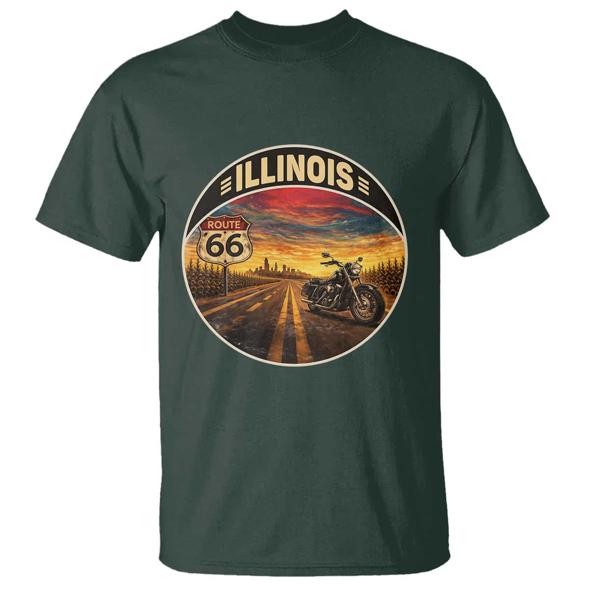 Illinois Route Highway 66 Motorcycle T Shirt Road Trip Adventure