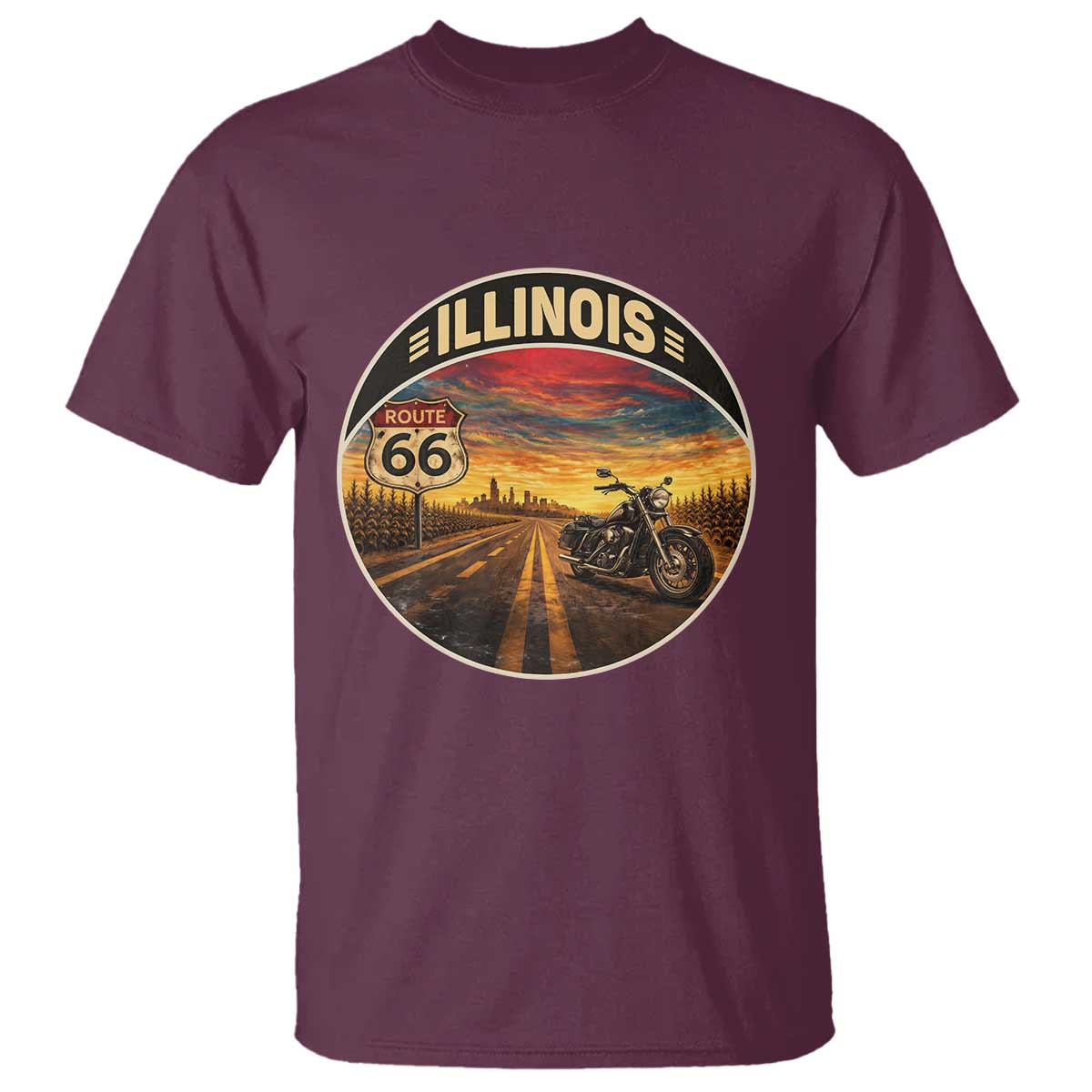 Illinois Route Highway 66 Motorcycle T Shirt Road Trip Adventure