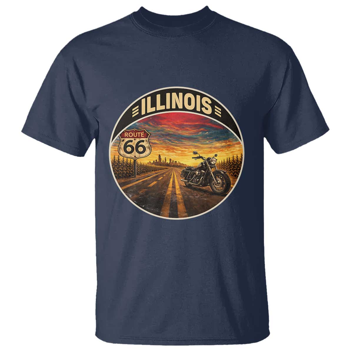 Illinois Route Highway 66 Motorcycle T Shirt Road Trip Adventure