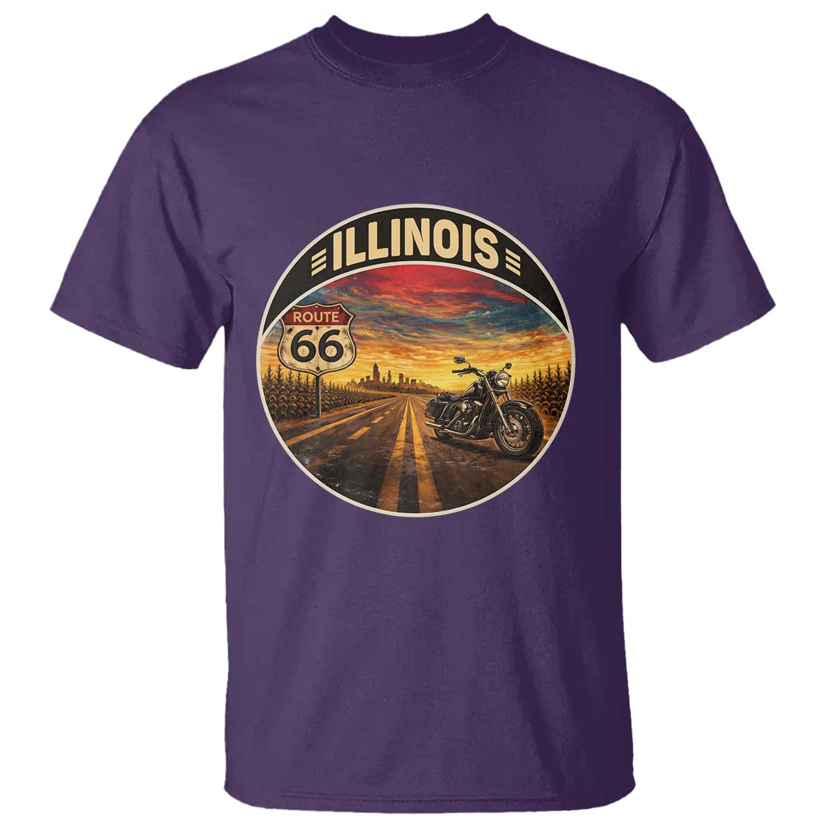 Illinois Route Highway 66 Motorcycle T Shirt Road Trip Adventure