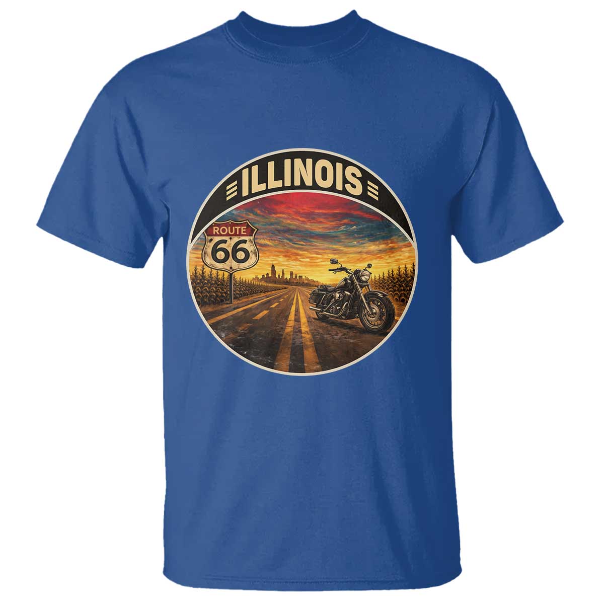 Illinois Route Highway 66 Motorcycle T Shirt Road Trip Adventure