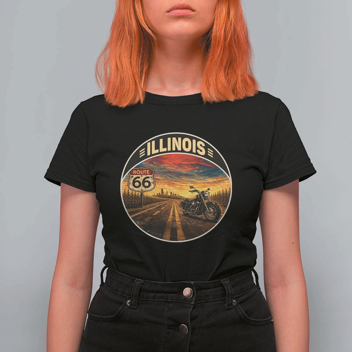 Illinois Route Highway 66 Motorcycle T Shirt For Women Road Trip Adventure