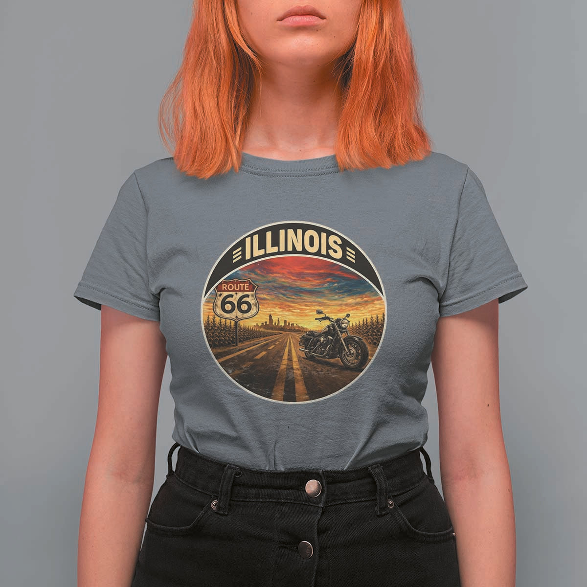 Illinois Route Highway 66 Motorcycle T Shirt For Women Road Trip Adventure