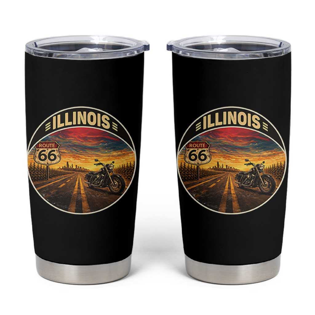 Illinois Route Highway 66 Motorcycle Tumbler Cup Road Trip Adventure