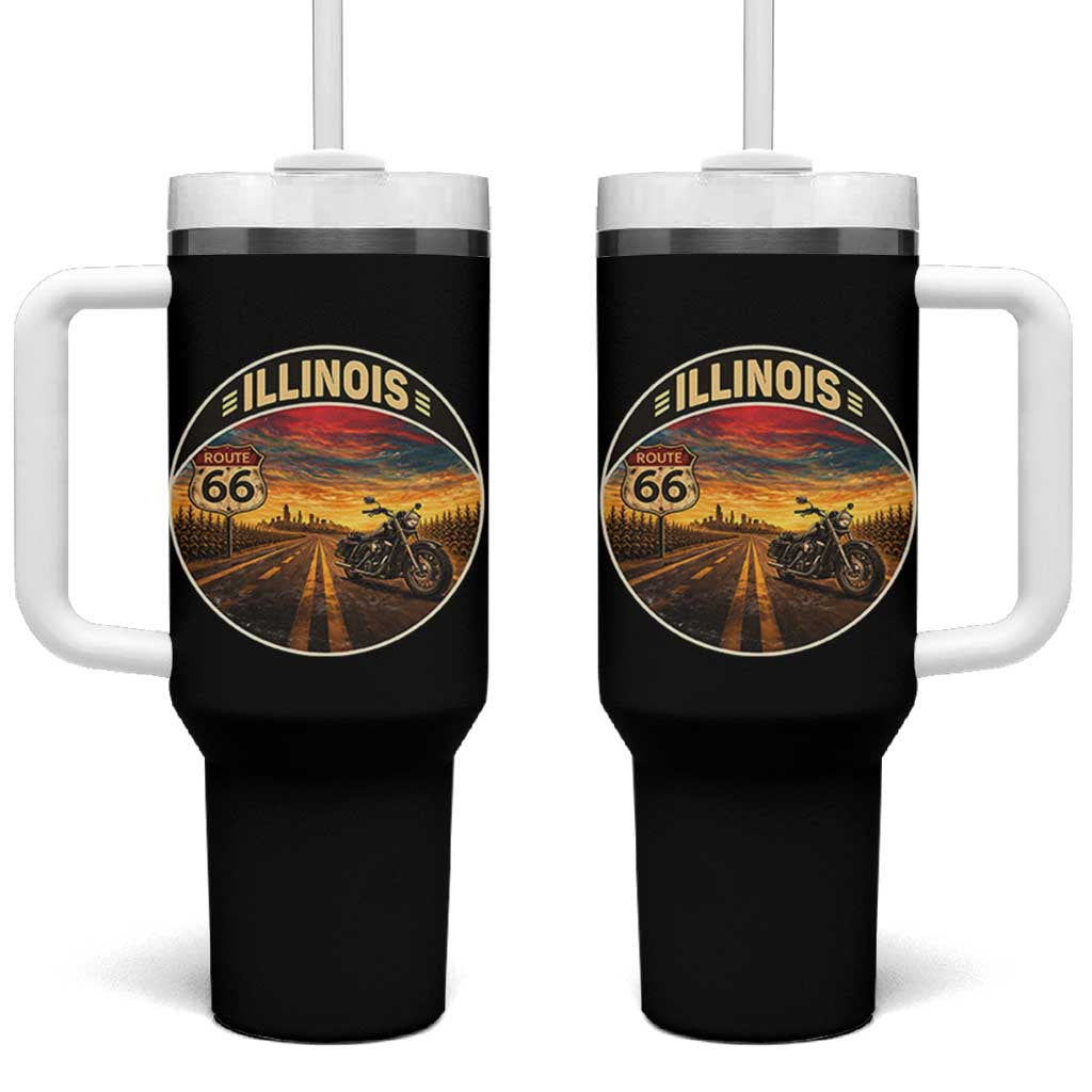 Illinois Route Highway 66 Motorcycle Tumbler With Handle Road Trip Adventure
