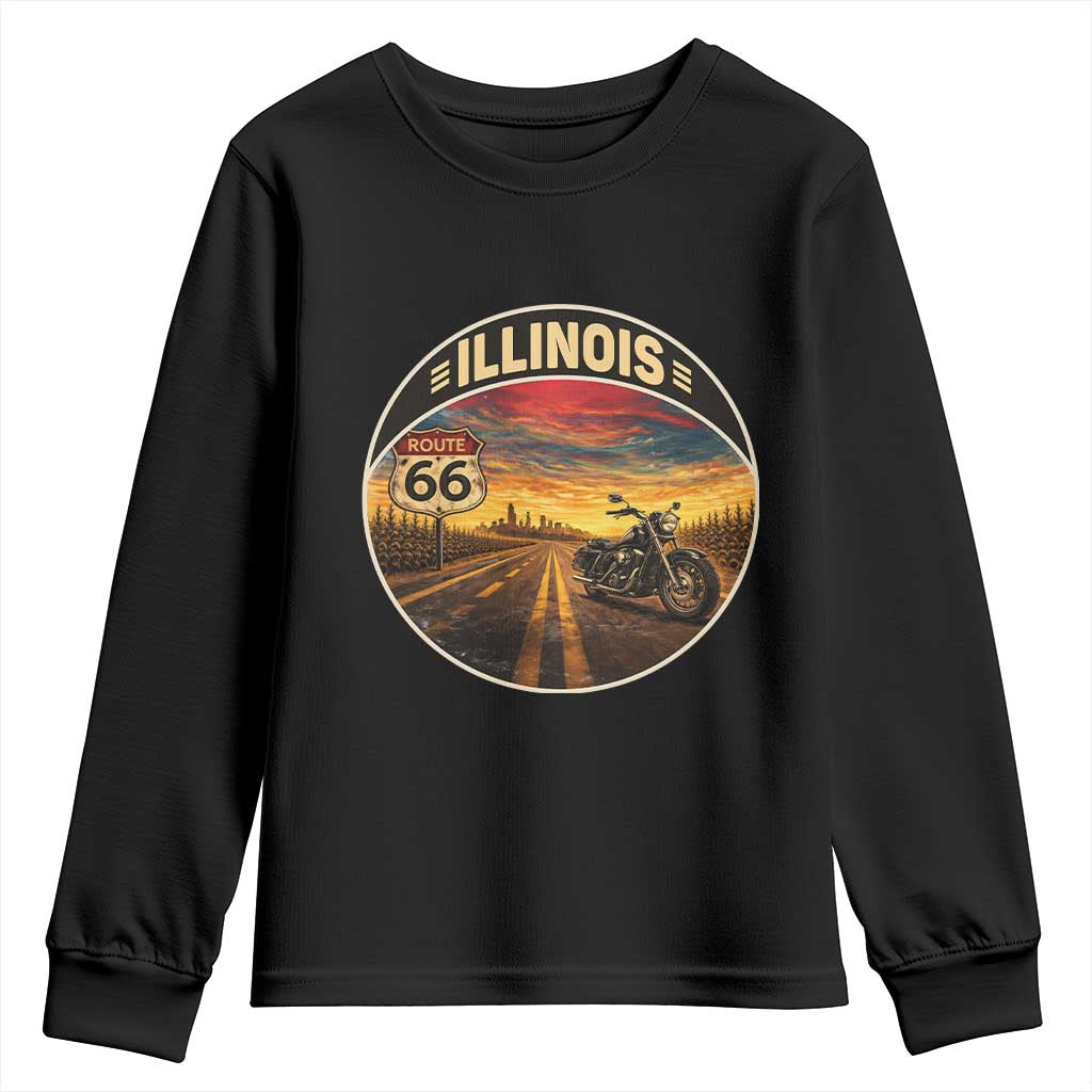 Illinois Route Highway 66 Motorcycle Youth Sweatshirt Road Trip Adventure