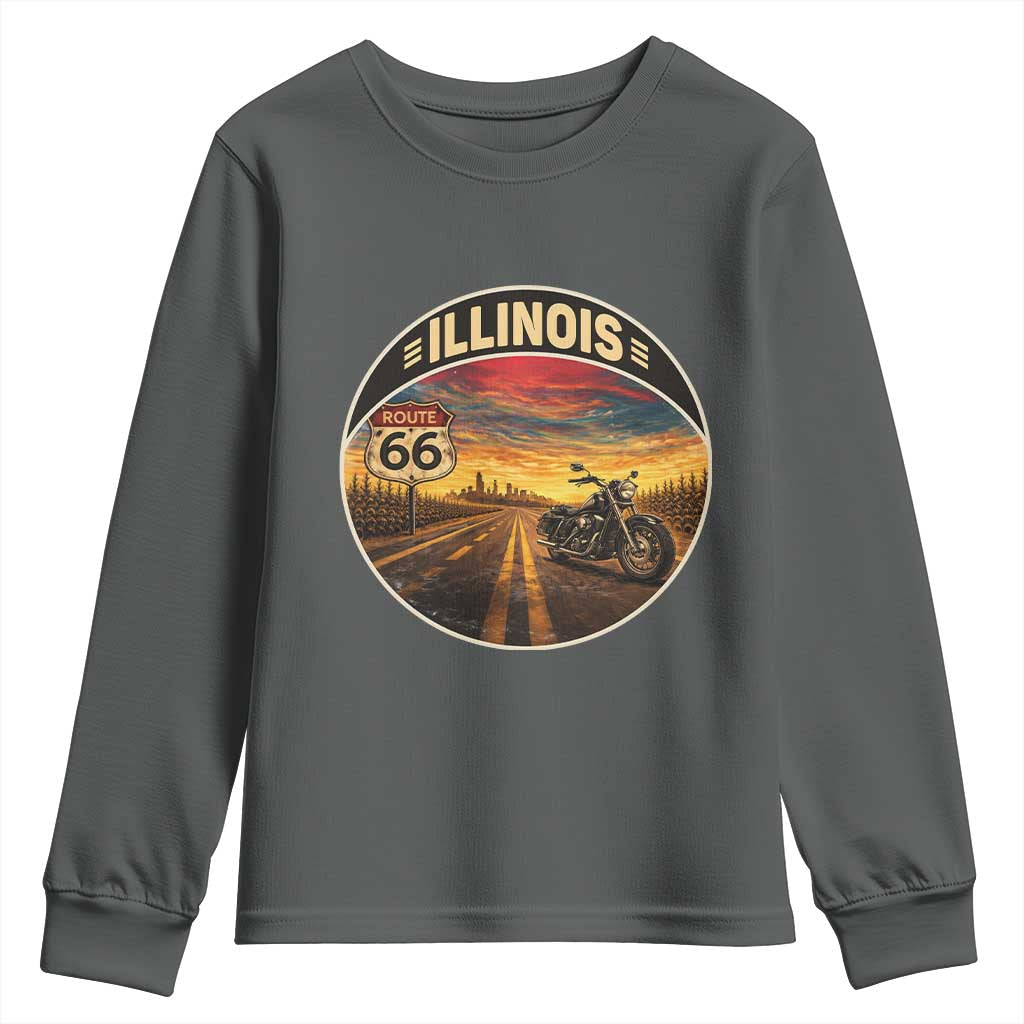 Illinois Route Highway 66 Motorcycle Youth Sweatshirt Road Trip Adventure