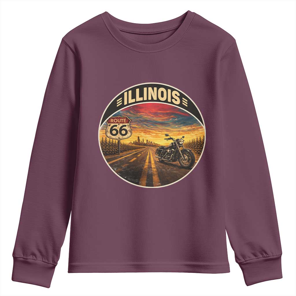 Illinois Route Highway 66 Motorcycle Youth Sweatshirt Road Trip Adventure