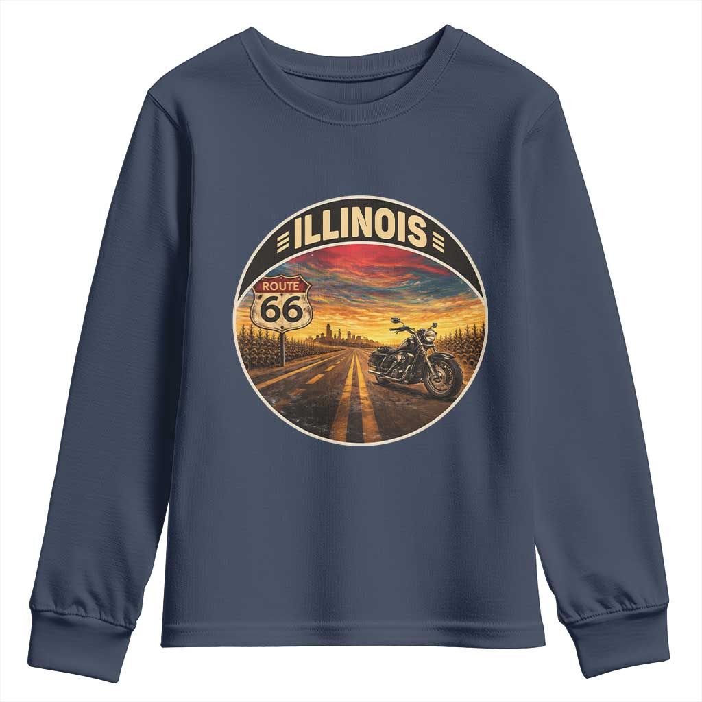 Illinois Route Highway 66 Motorcycle Youth Sweatshirt Road Trip Adventure